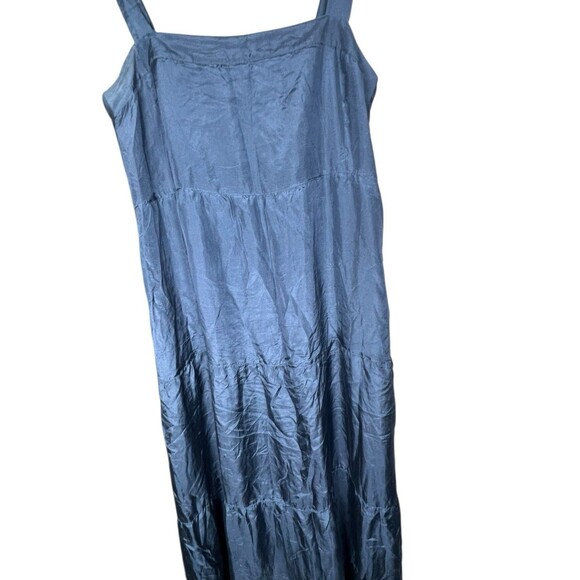 Eileen Fisher‎ Blue 100% Silk Tiered Sleeveless Maxi Dress Womens Petite Medium - Picture 4 of 16